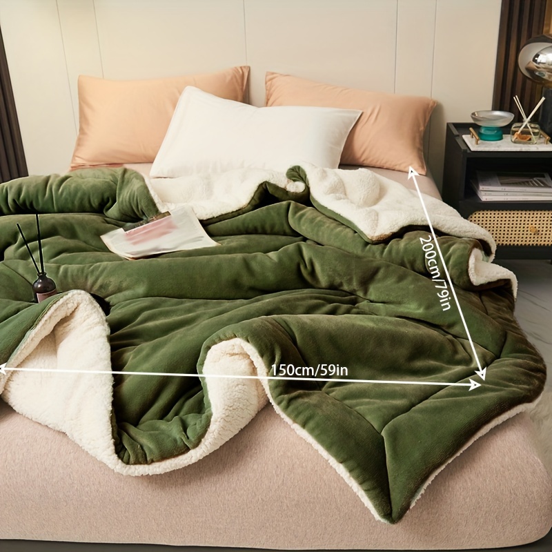 Easy 1pc Olive Green Double-layer Milk Quilting Blanket Casual Throw Blanket Nap Blanket