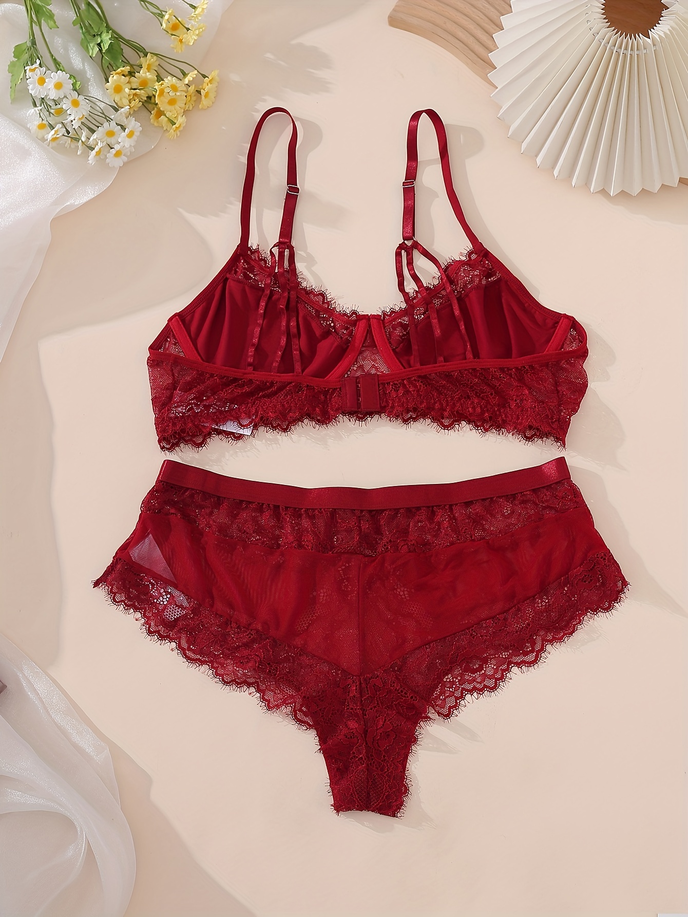 Eyelash Lace Cut Out Bralette and Knickers Lingerie Set
