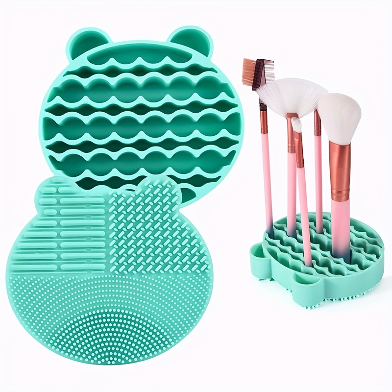 GMMGLT Makeup Brush Cleaning Mat, Reusable Portable Washable Silicone Makeup Brush Drying Storage Rack Holder Cleaning Pad 1pc, Blue