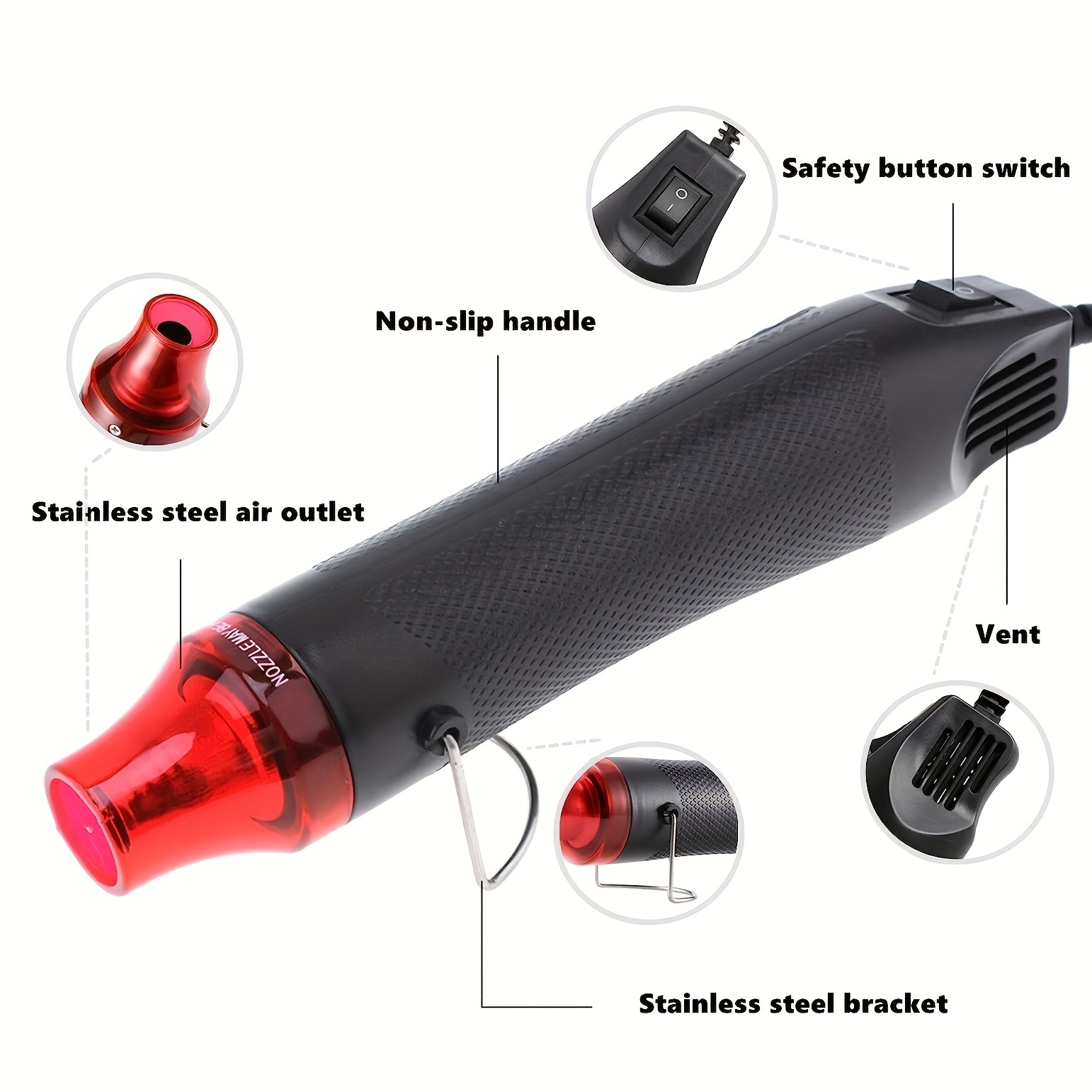 Heat Gun, Hot Air Gun Tools Shrink Gun For DIY Embossing And Drying Paint  Multi-Purpose Electric Heating Nozzle 300W 110V, White 