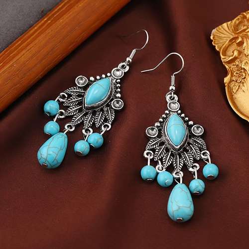 Vintage Western Geometric Shape Turquoise Stud Earrings - New Zealand