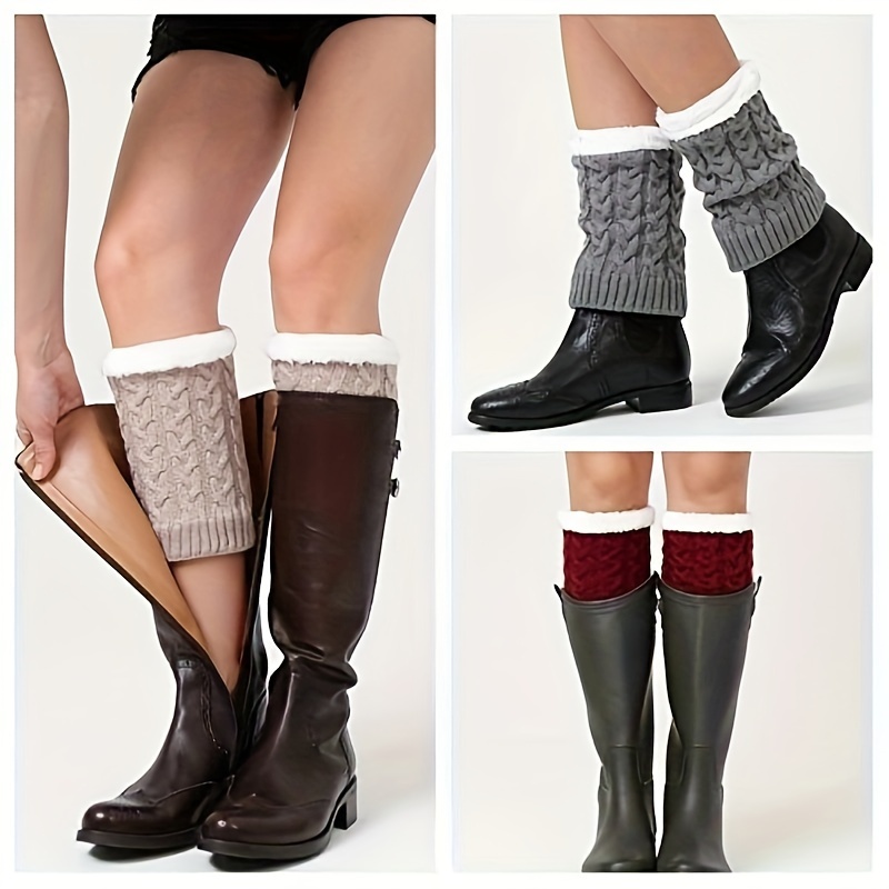 1 Pair Thicken Fall Winter Warm Knitted Knee Warmers Solid Color Thermal  Boot Cuffs Leg Warmers Socks, Shop The Latest Trends