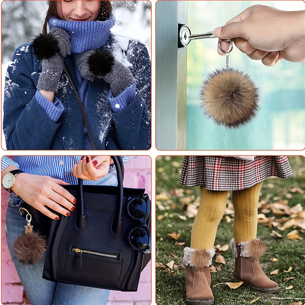 20pcs 8cm   rabbit fur pom pom keychain fluffy balls pom pom with elastic loop for hats keychains scarves gloves bags accessories details 5