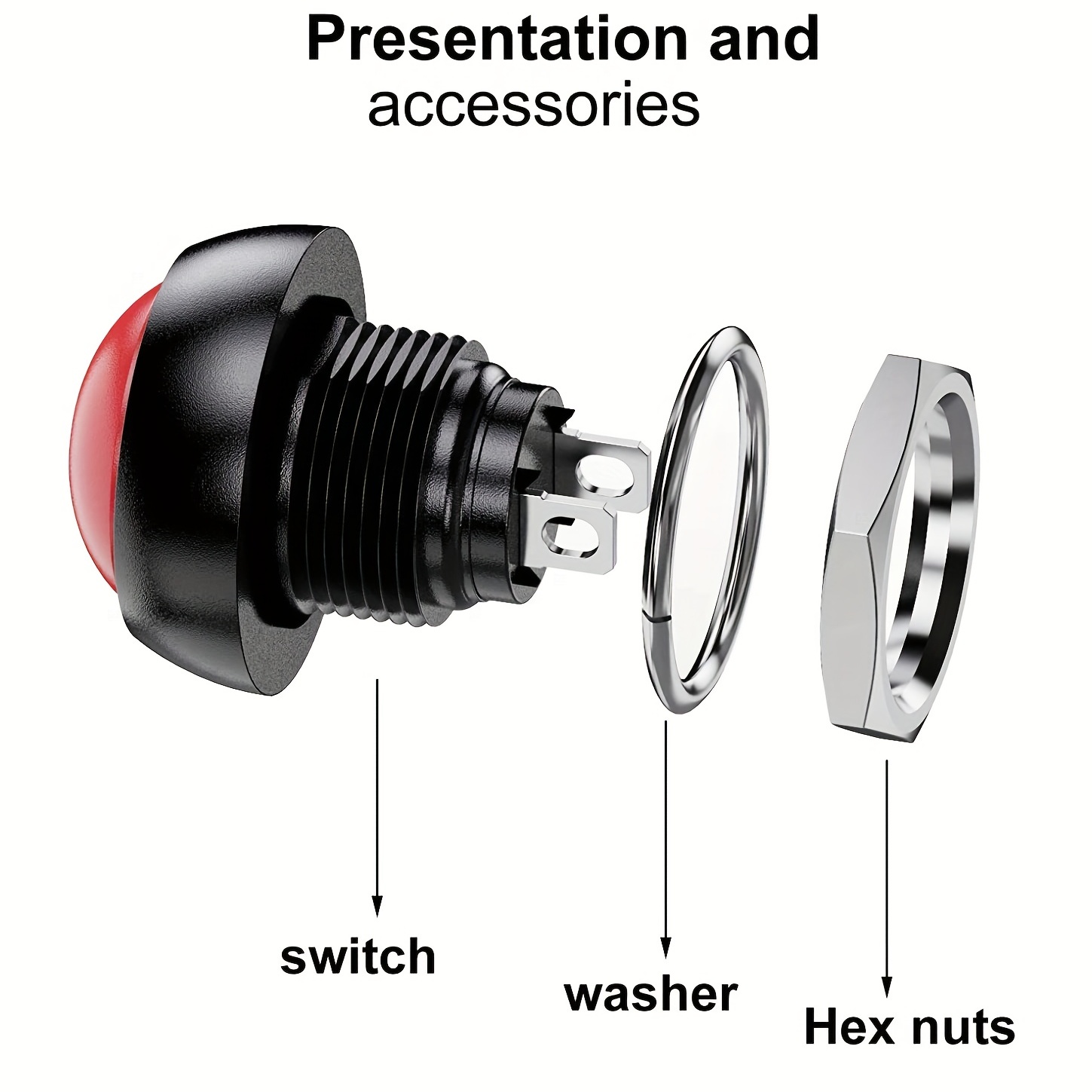 Acquista Mini interruttore rotondo a pulsante on/off momentaneo  impermeabile nero da 12 mm