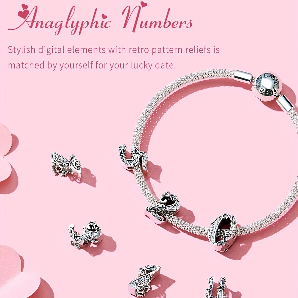 0-9 Arabic Number 925 Silver Bead Without Chain