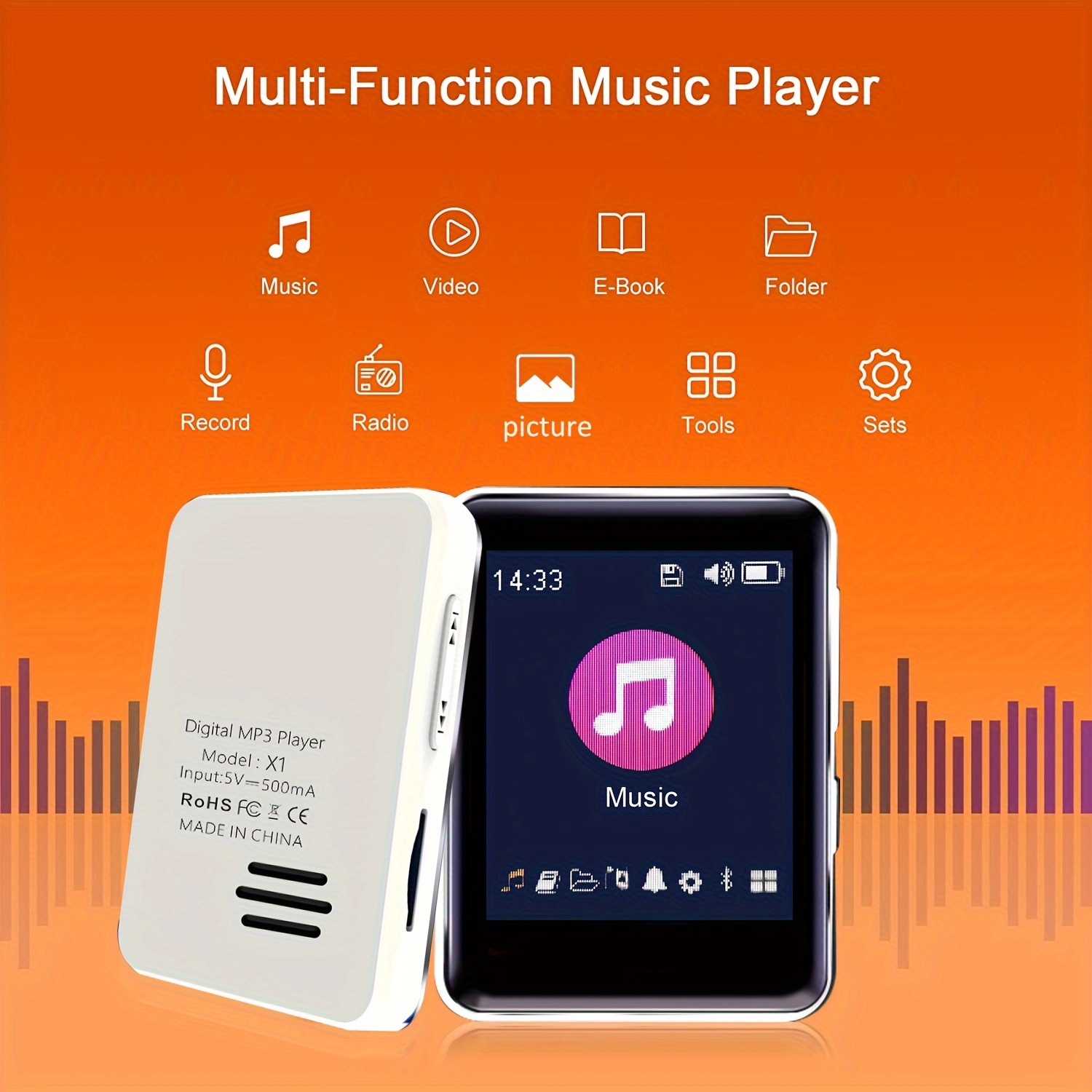 64GB Lossless Music MP3 Player, Portable Music Player With Speakers, Hi-Fi  Sound Quality, Supports E-books, Alarm Clock, FM Radio, Recorder, Video