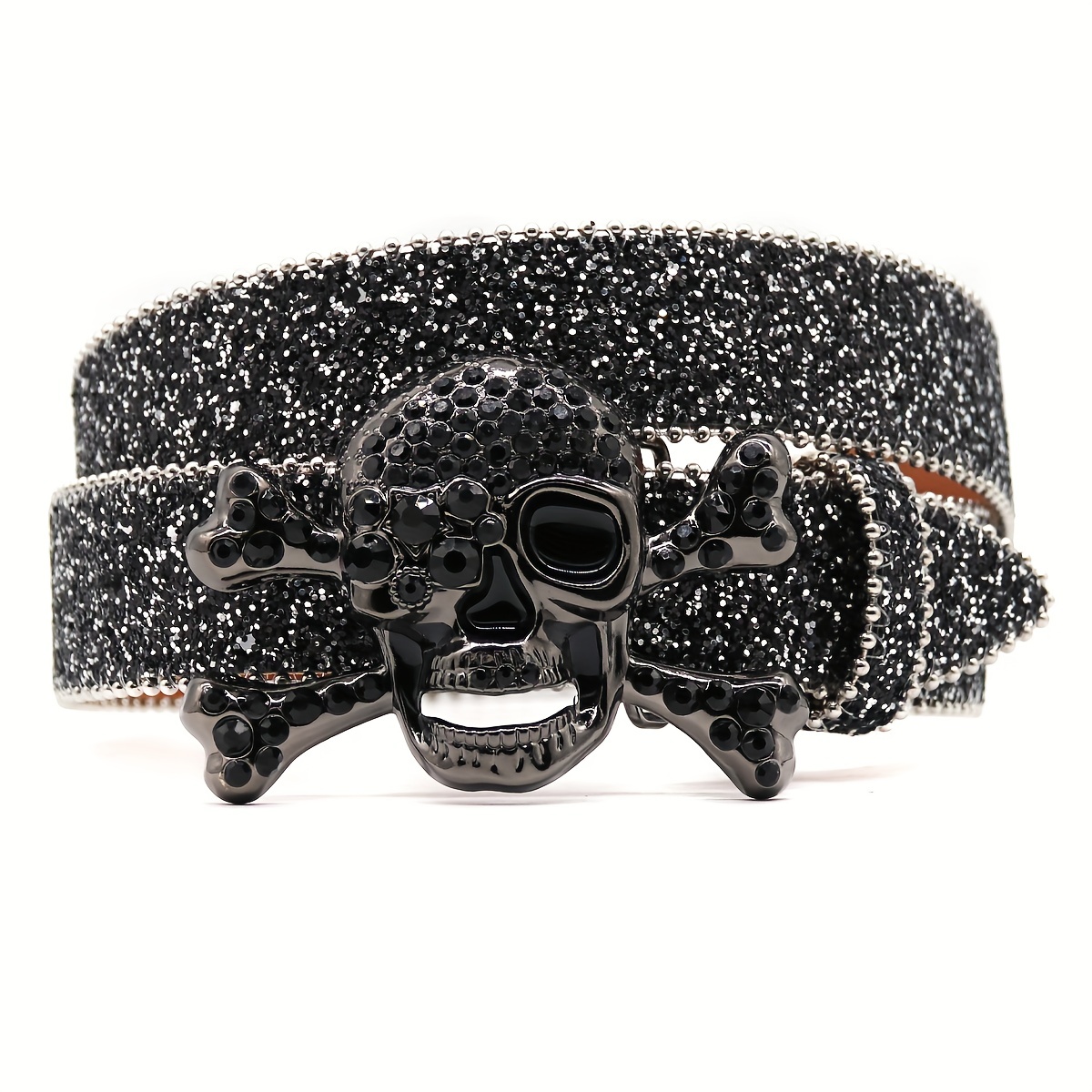 Crocodile Pattern Automatic Buckle Belt Faux Diamond Inlaid Belt