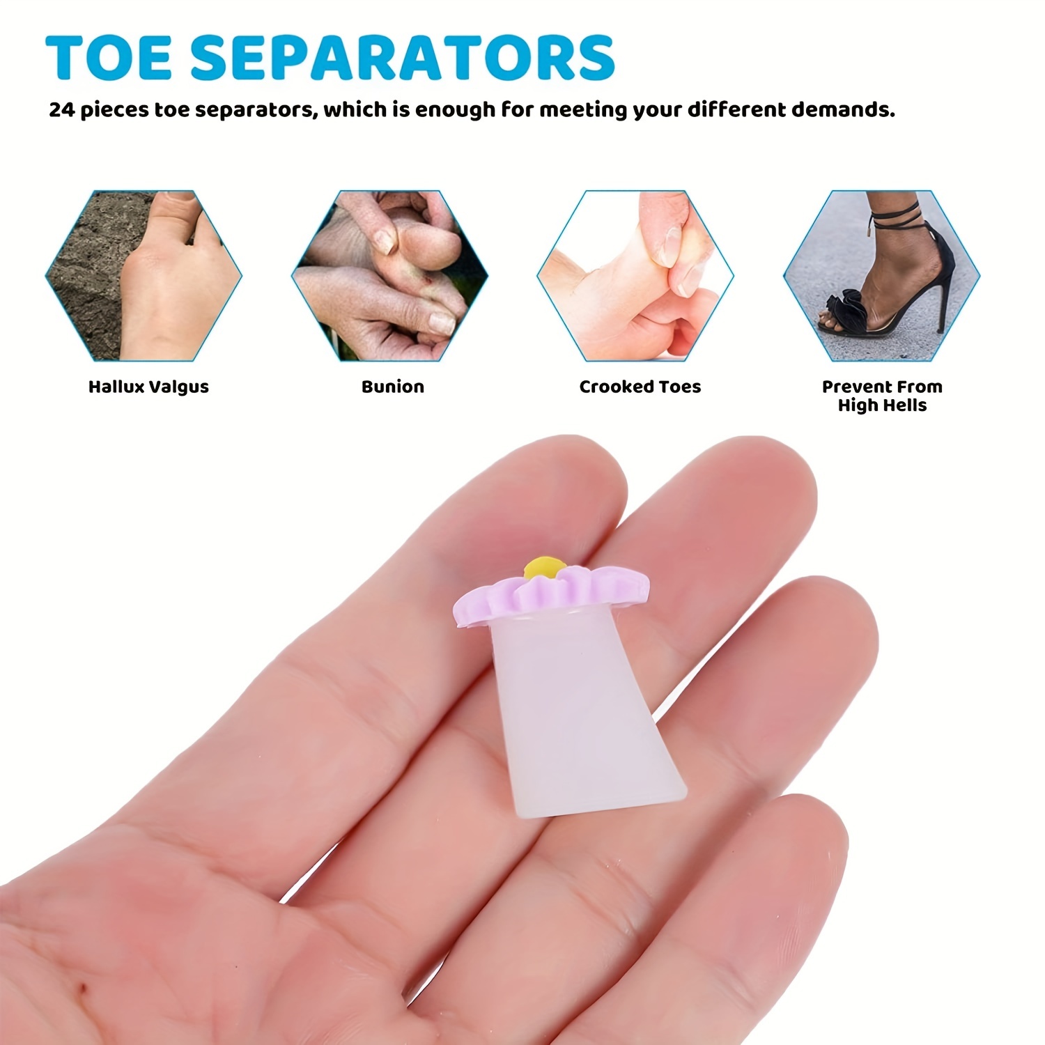 8 Pcs Daisy Flower Silicone Toe Separators Pedicure Tools