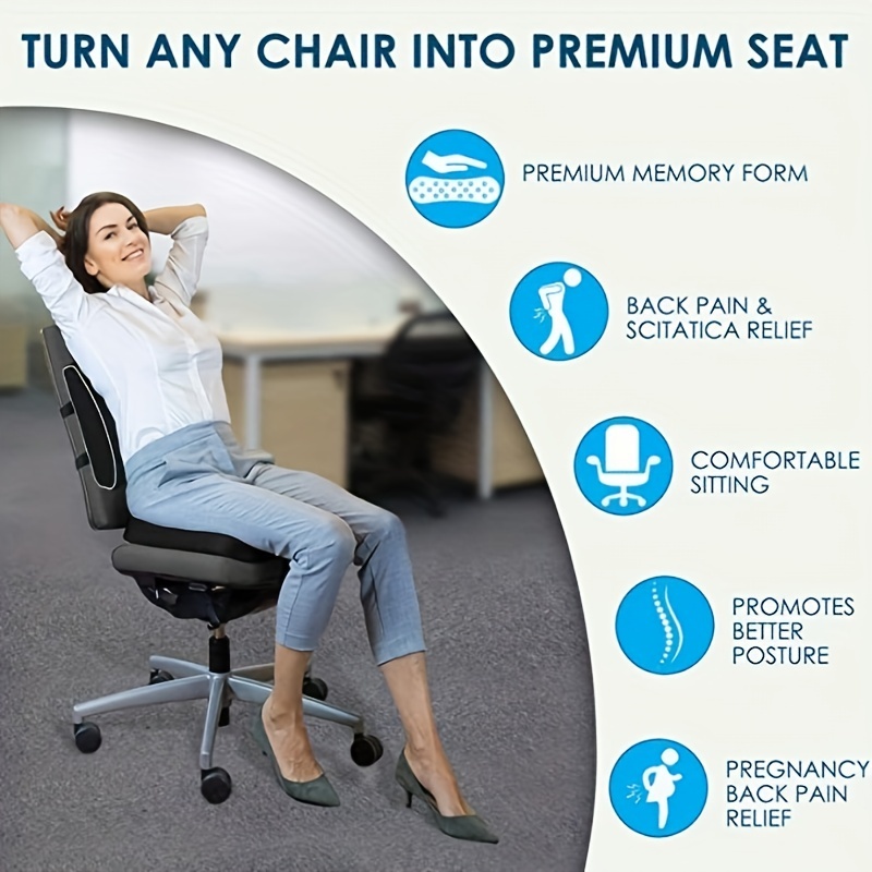 Coccyx Seat Cushion And Lumbar Support Pillow For Office Chair, Car, And  Travel - Orthopedic Memory Foam Provides Lower Back Pain, Tailbone, And  Sciatica Relief - Temu