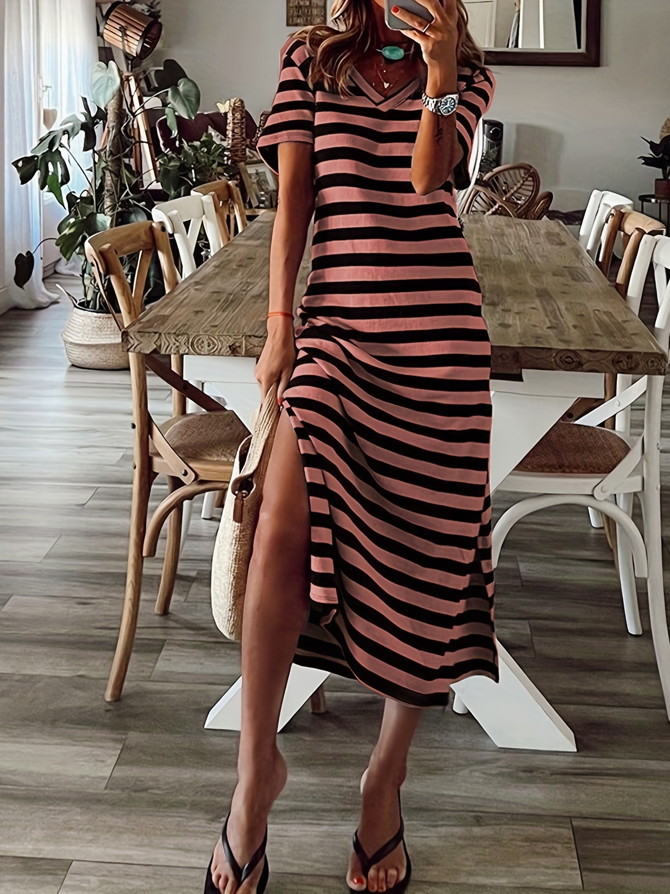 Casual Stretchy Striped Maxi Dress