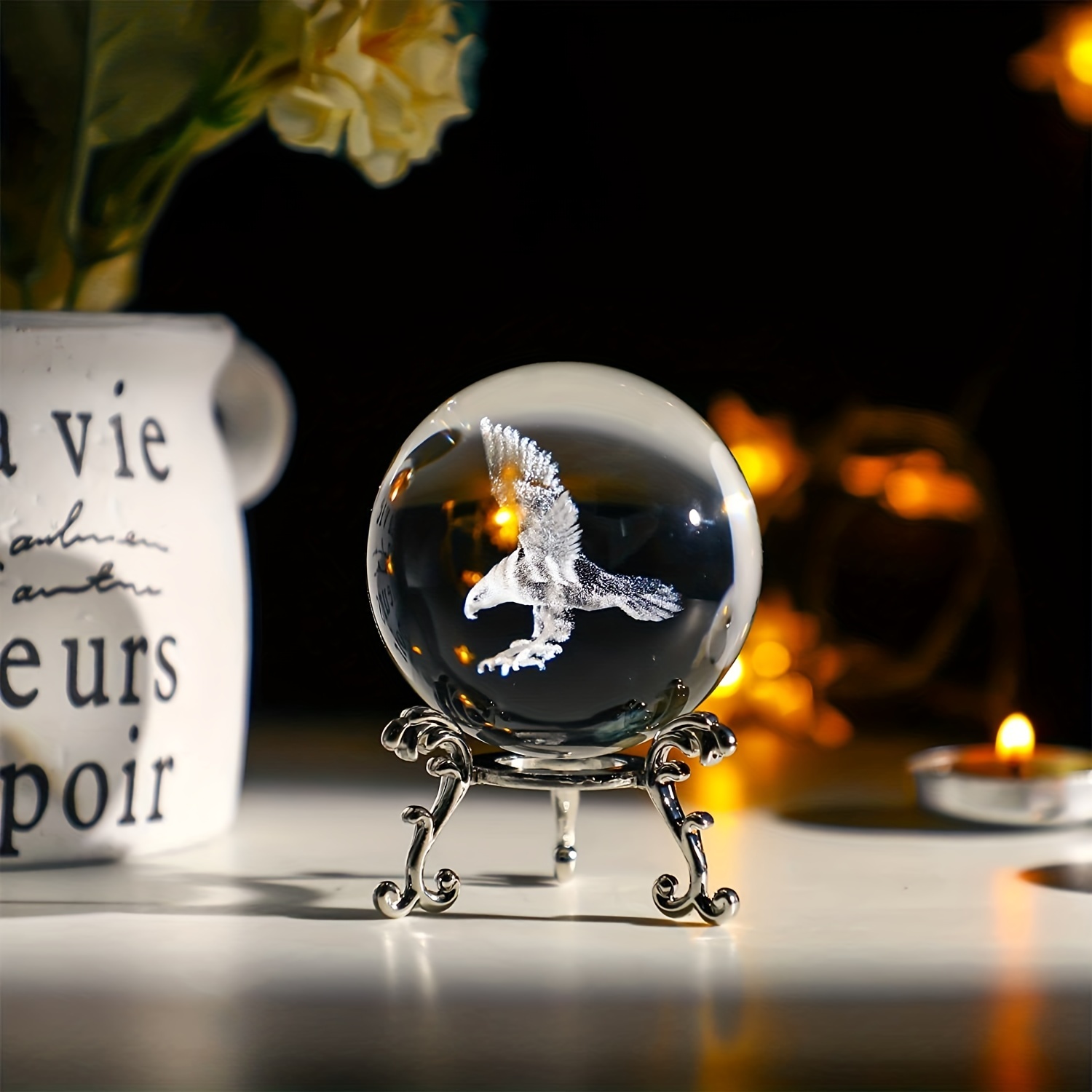 3D 60mm Laser Eagle Crystal Decorative Ball