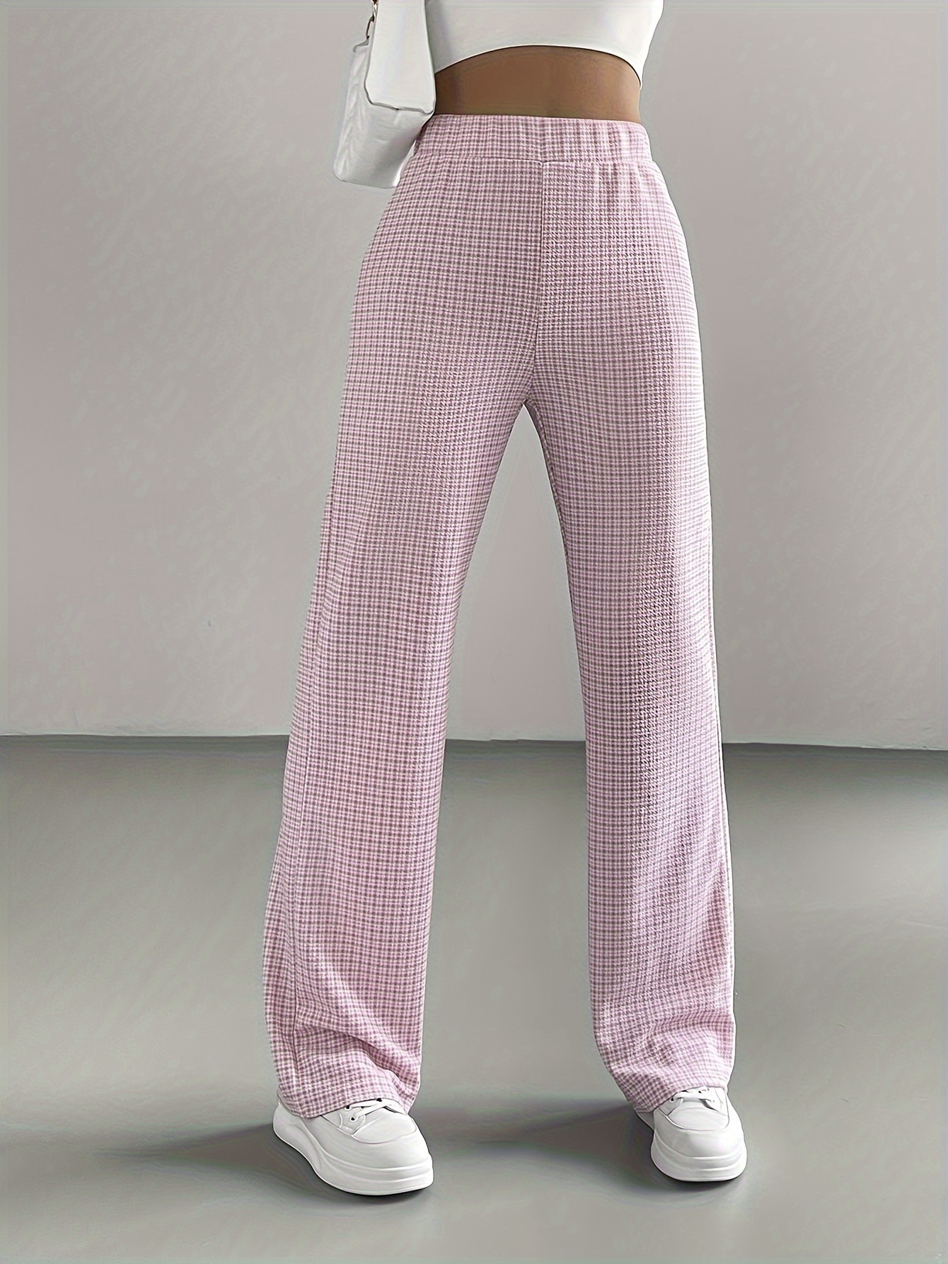 Grey and pink plaid sales pants