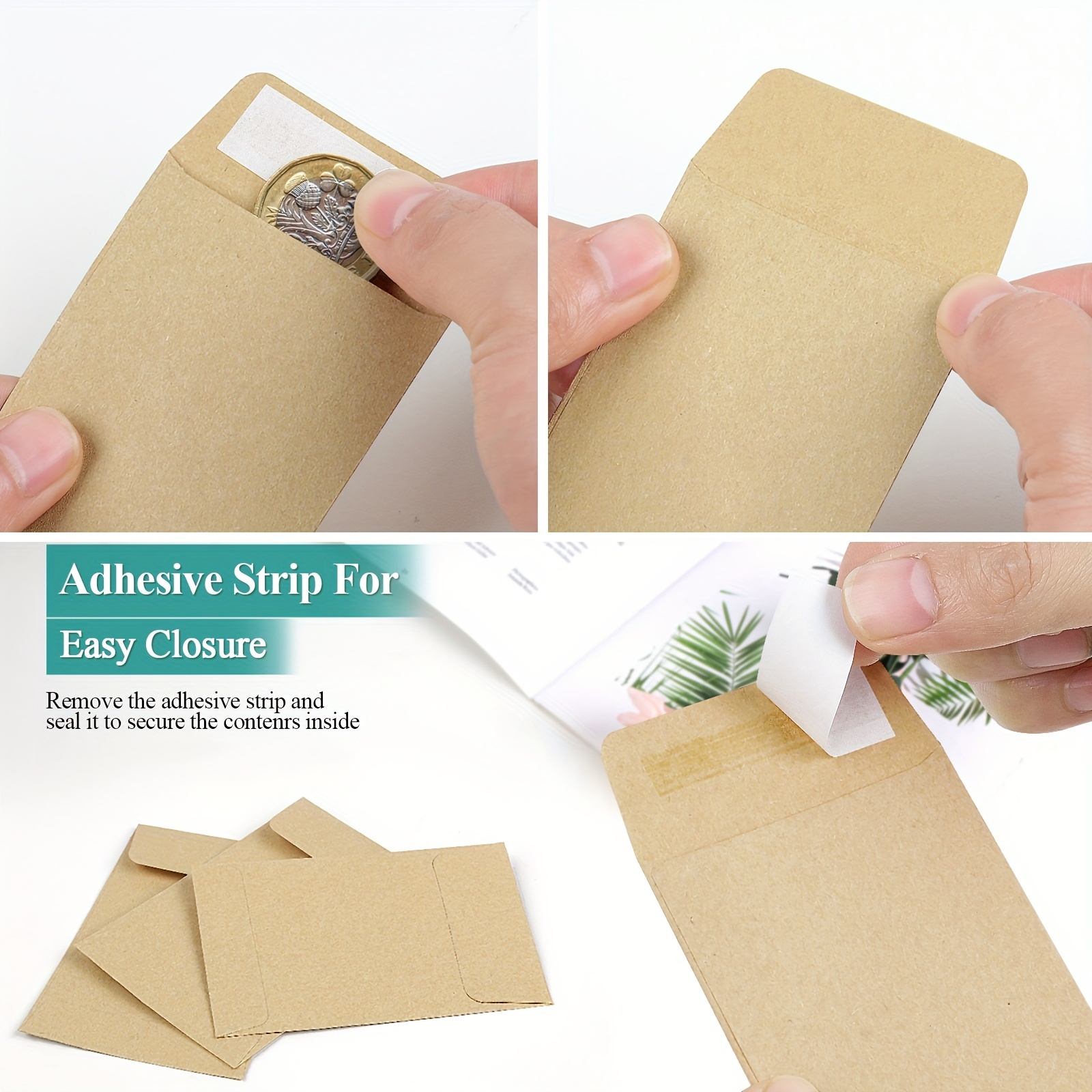 100 Pack Kraft Small Coin Envelopes Self-Adhesive Kraft Seed Envelopes Mini  Part
