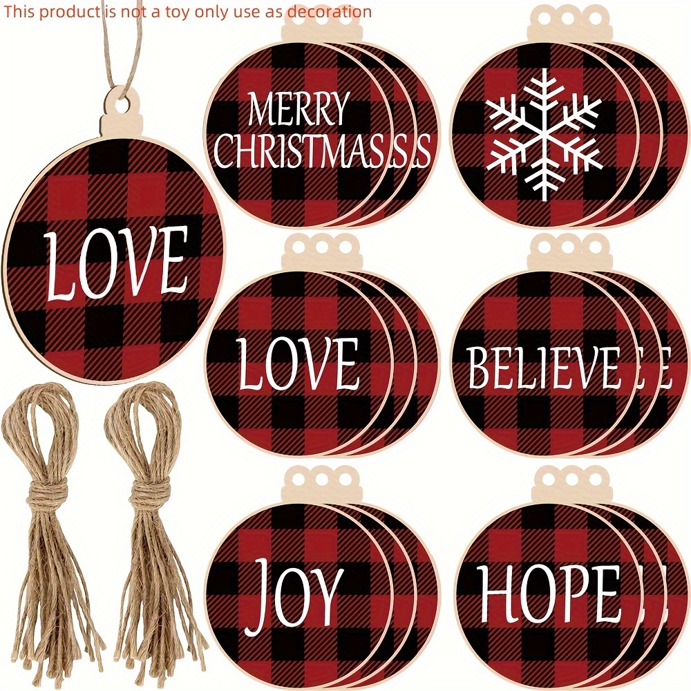 Christmas Wooden Tag Ornament Buffalo Check Ornaments Red - Temu