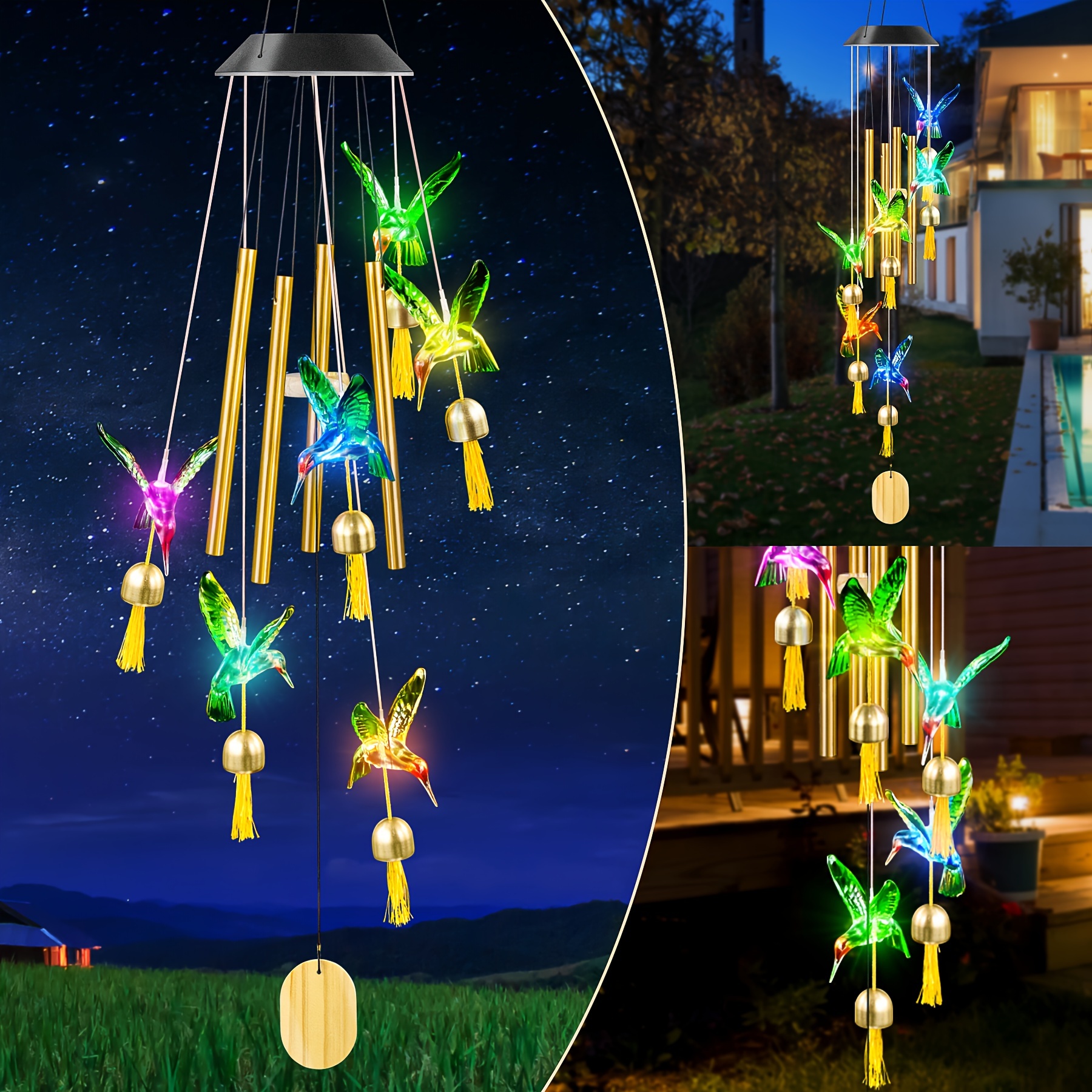 Wind Chimes Outdoor Hummingbird Solar Wind Chime Color - Temu