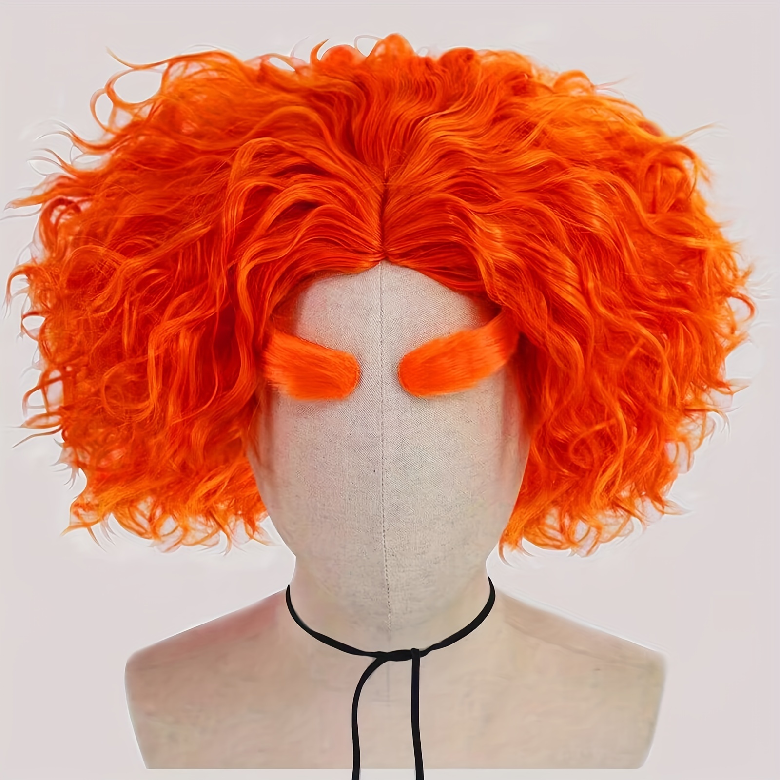 

Inspired 12" Orange Synthetic Wig With Eyebrows - Heat Resistant, Short Layered For Men's Anime Cosplay & Halloween Costumes, Christmas Decor