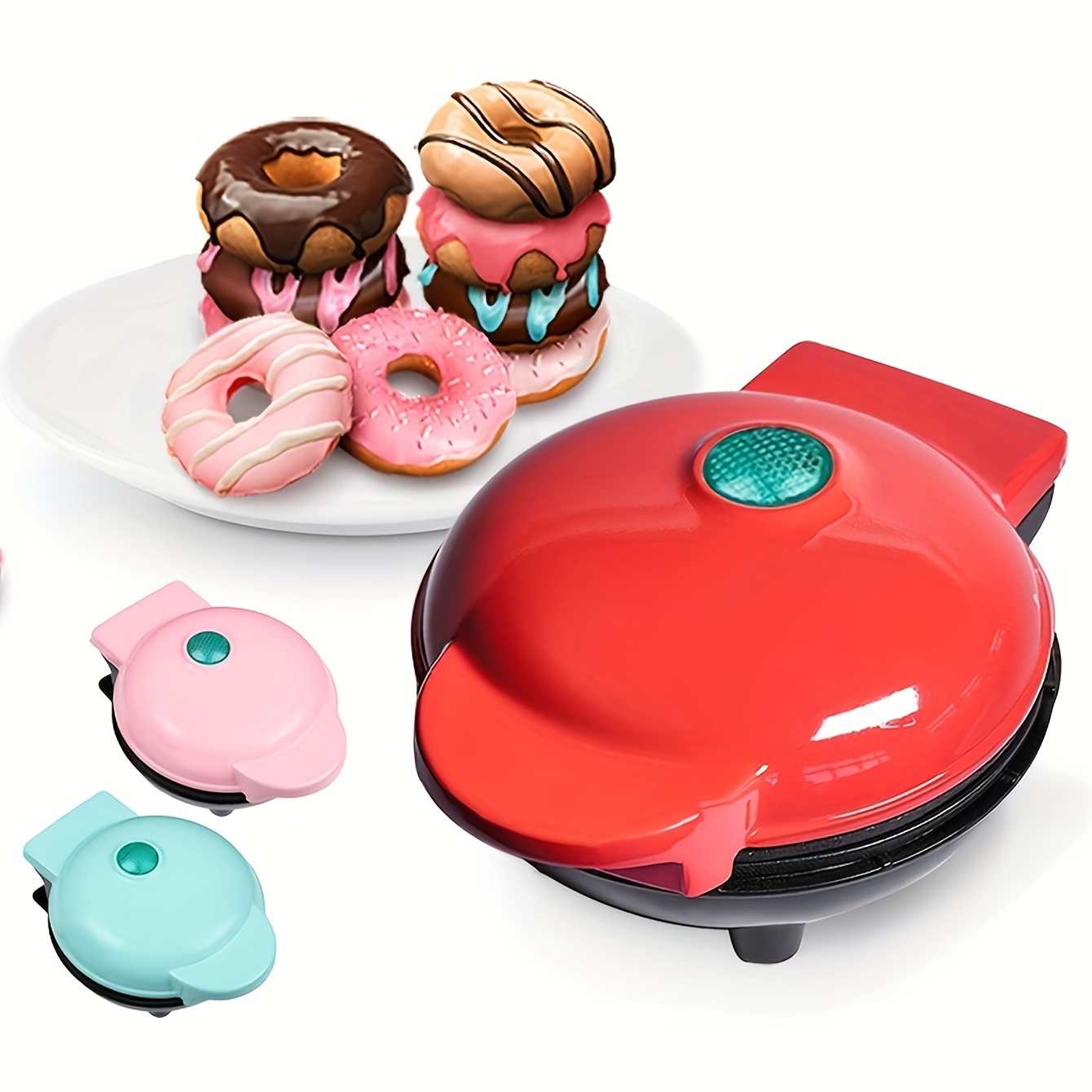 Electric Non-Stick Donut Maker Machine - Mini Donut Maker Machine for Makes  7 Doughnuts, Dual-Sided Heating, Compact and Portable Design for Family