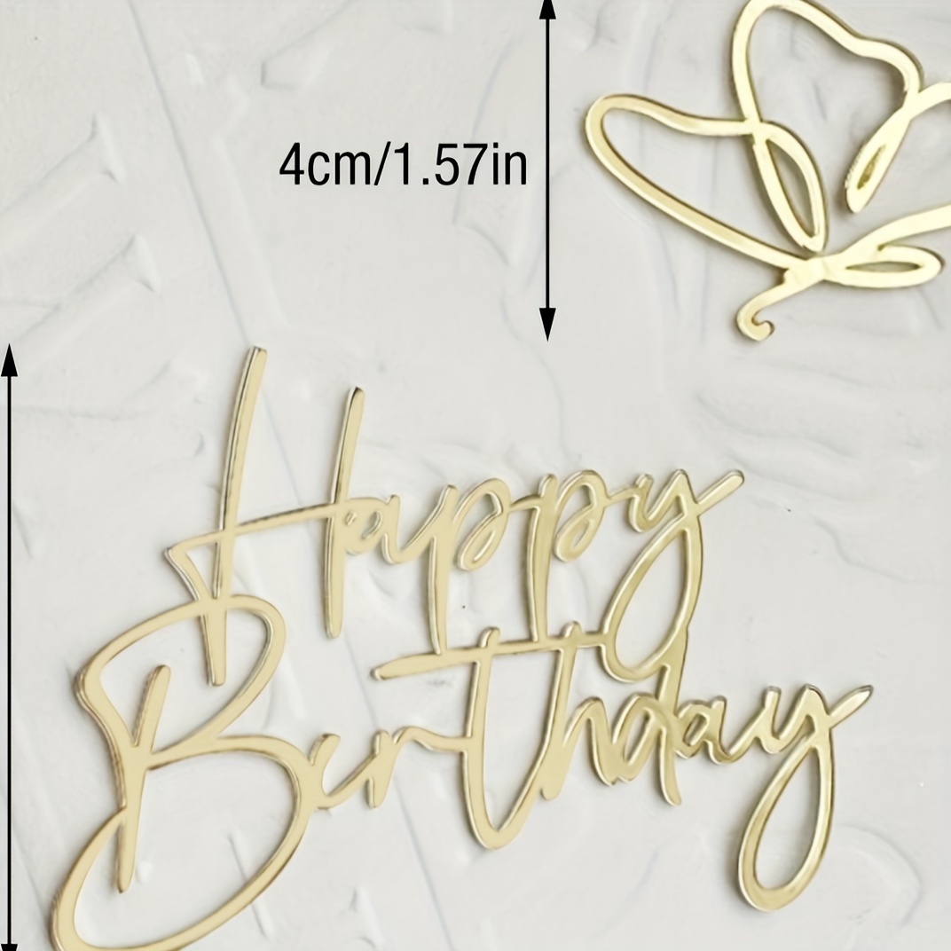 Top Cake Gold Acrylic Happy Birthday Cake Topper - Mirrored, Swirls - 6  1/2 x 5 - 1