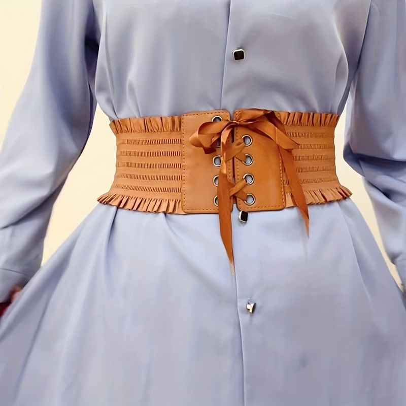 Solid Color Corset Belts Classic Lace Up Bowknot Wide Waistband Elastic  Waspie Cinch Belts Vintage Dress Coat Girdle For Women