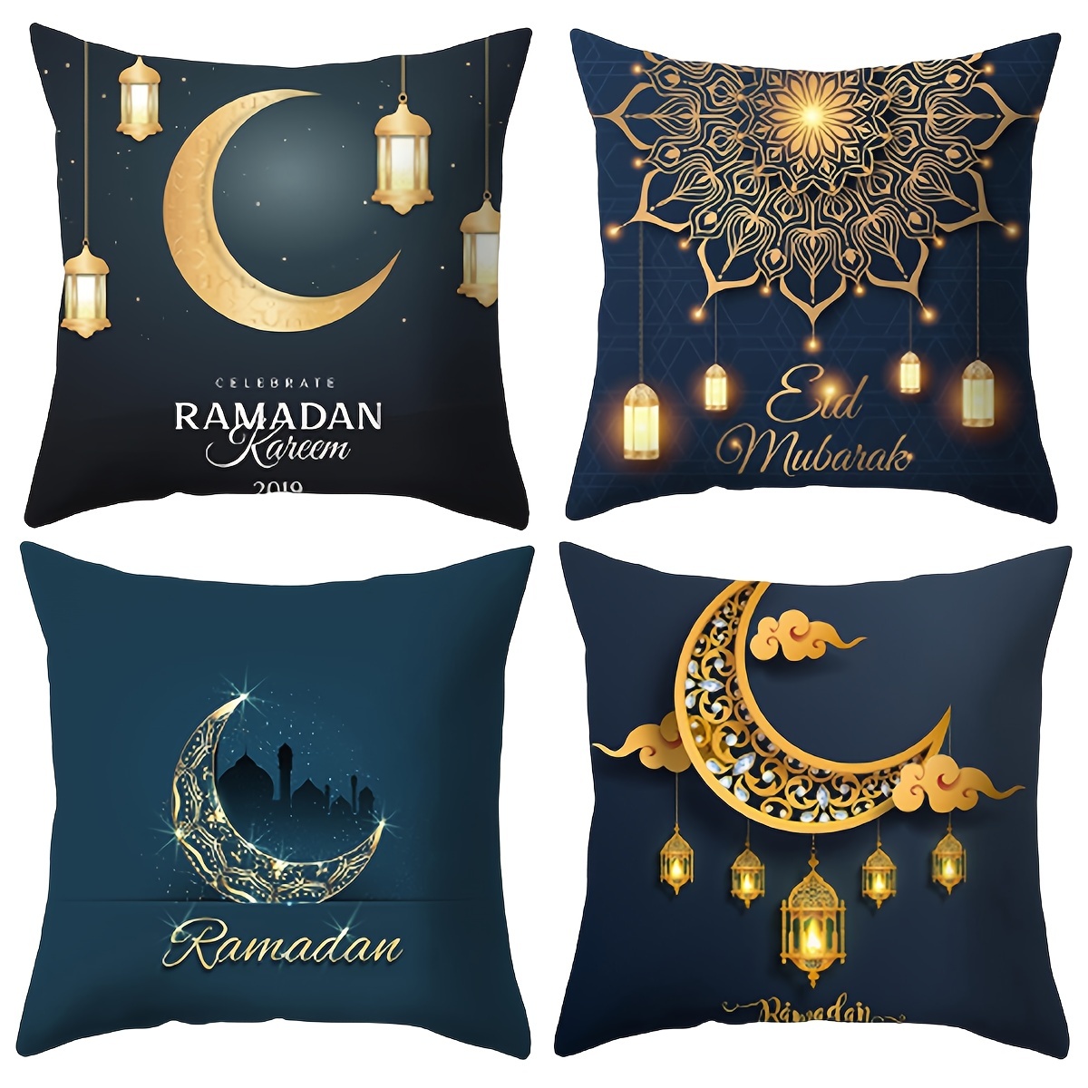 4 pcs Ramadan Coussin Couvre Lune Étoiles Lanterne Brillant Dull Contraste  Housse De Coussin Pour Canapé Canapé Décor À La Maison (Hors Insert D' oreiller) - Temu France
