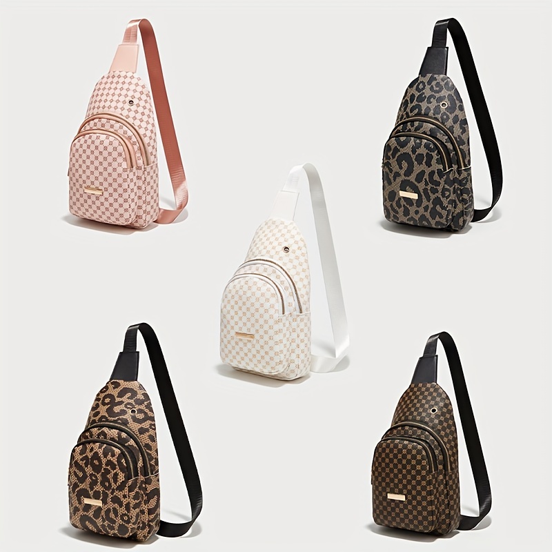 Leopard Pattern Sling Chest Bag, Multi Zipper Crossbody Bag, Casual Shoulder  Purses For Streetwear - Temu