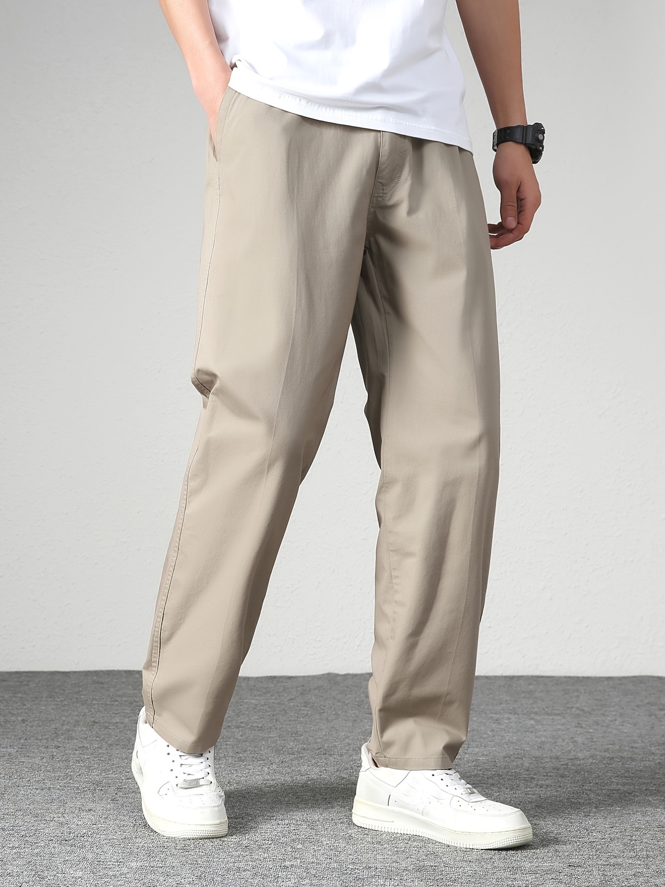 Men's Solid Color Cotton Casual Loose Straight Leg Pants For - Temu