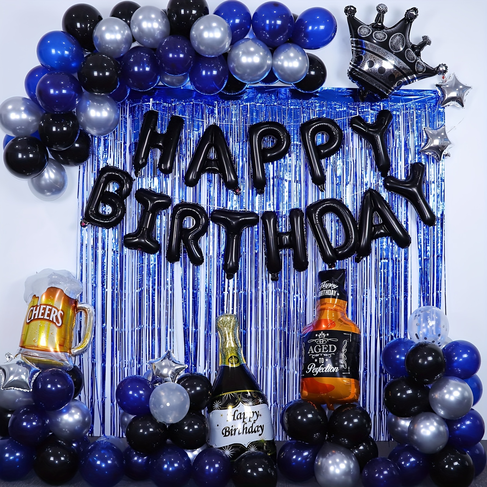  Decoraciones de cumpleaños número 60 para hombres, globos de  felicitación a 60 años, pancarta de feliz cumpleaños 60 años, espirales  colgantes negros y dorados para decoración de cumpleaños de 60 años 