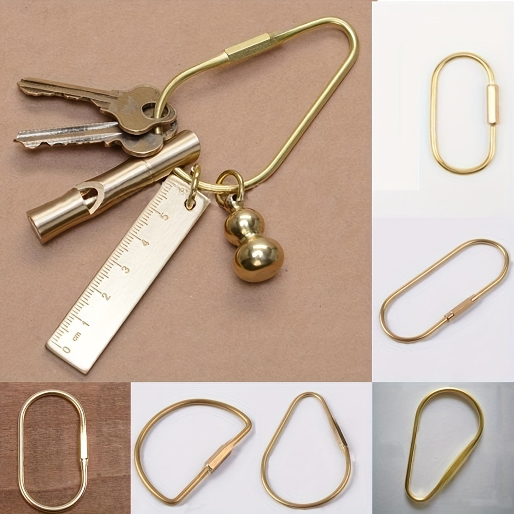 Brass Keychain with Lock D Key Chain for Men, Golden Color Camping Carabiner Survival Camping Equipment Buckles Hooks Key Ring Accessories,Temu