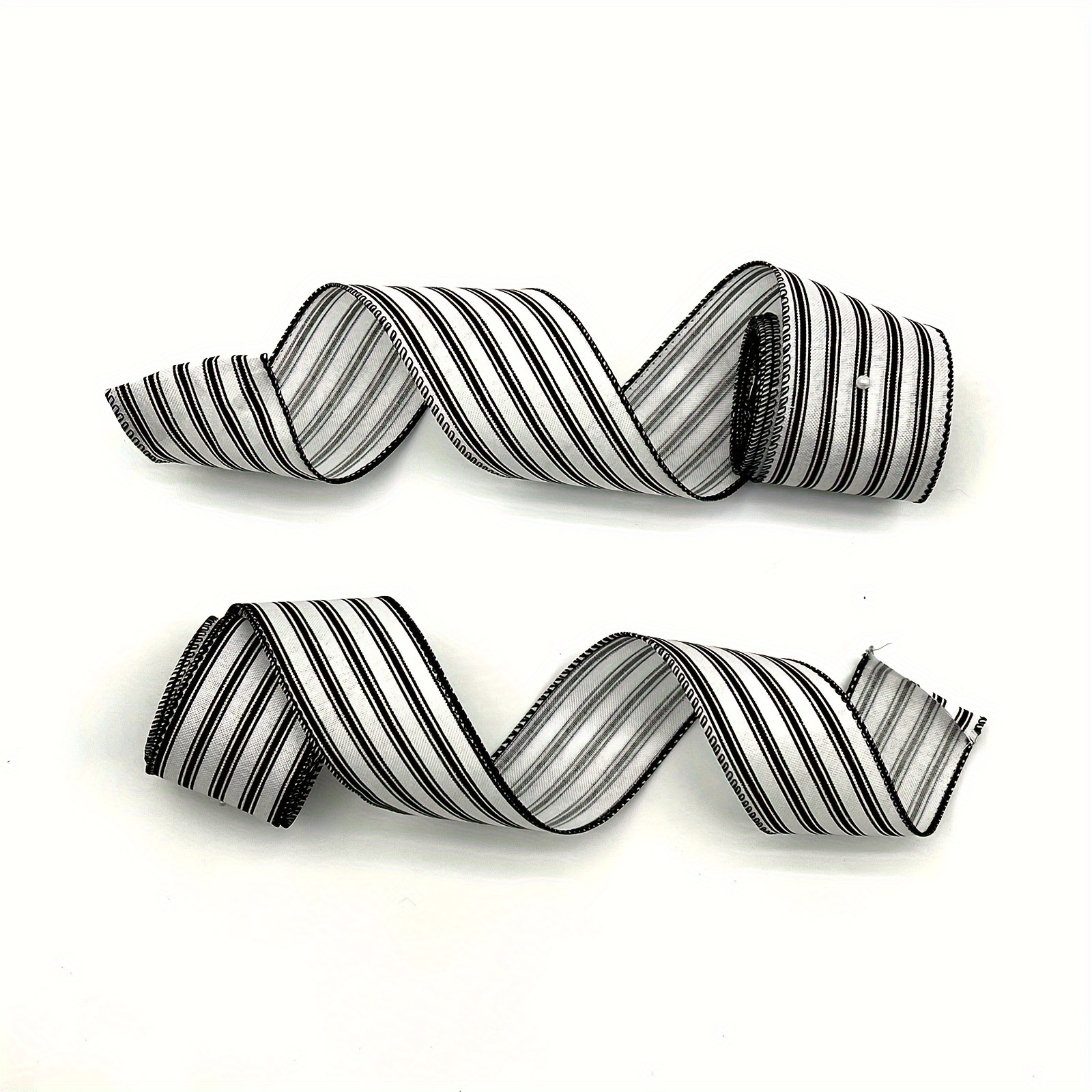 Christmas Black And Cream White Stripes Wired Edge Ribbon - Temu