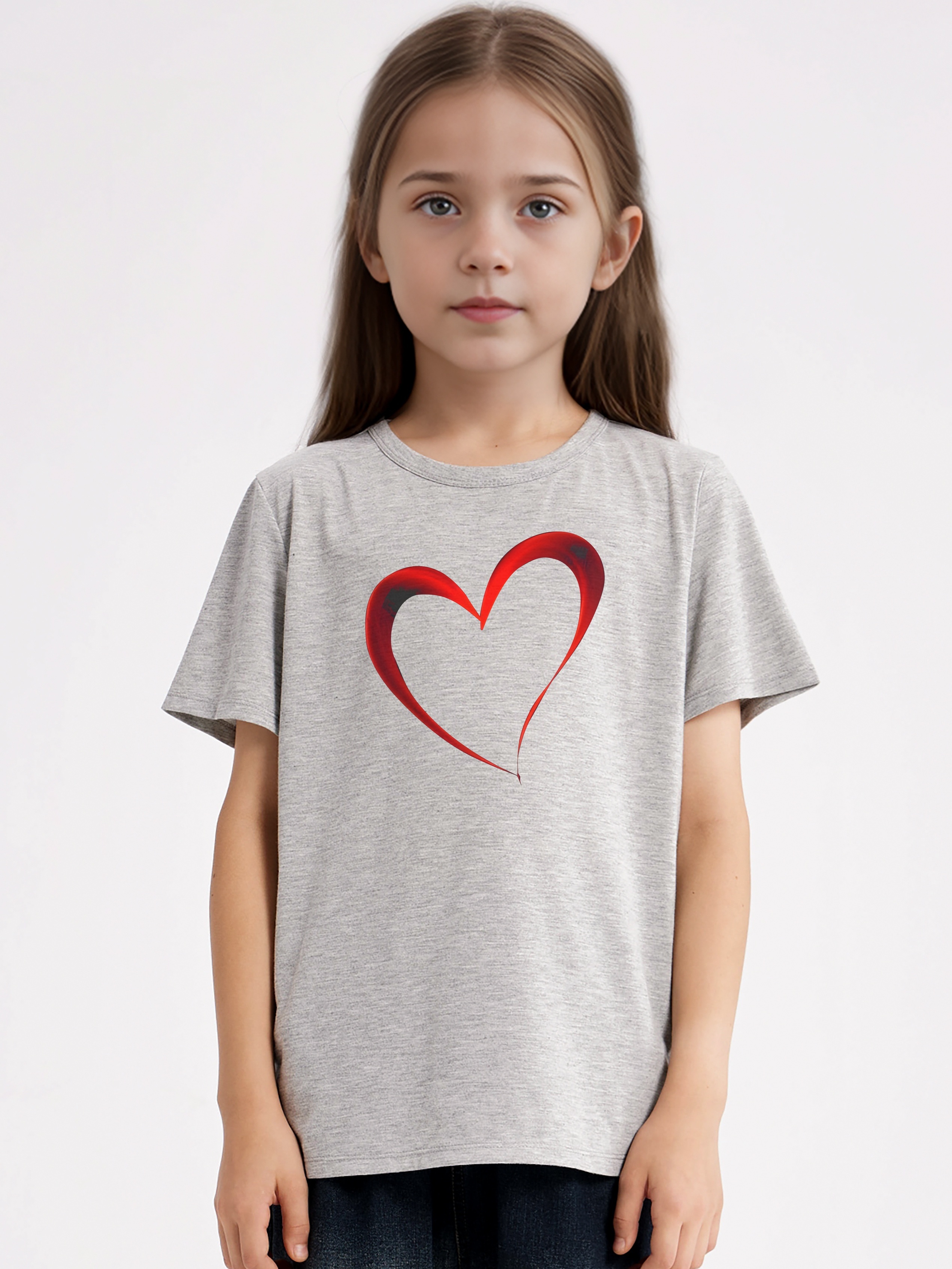 Heart Print Short Sleeve T Shirt Girls Comfy Cozy Pullover Temu Australia