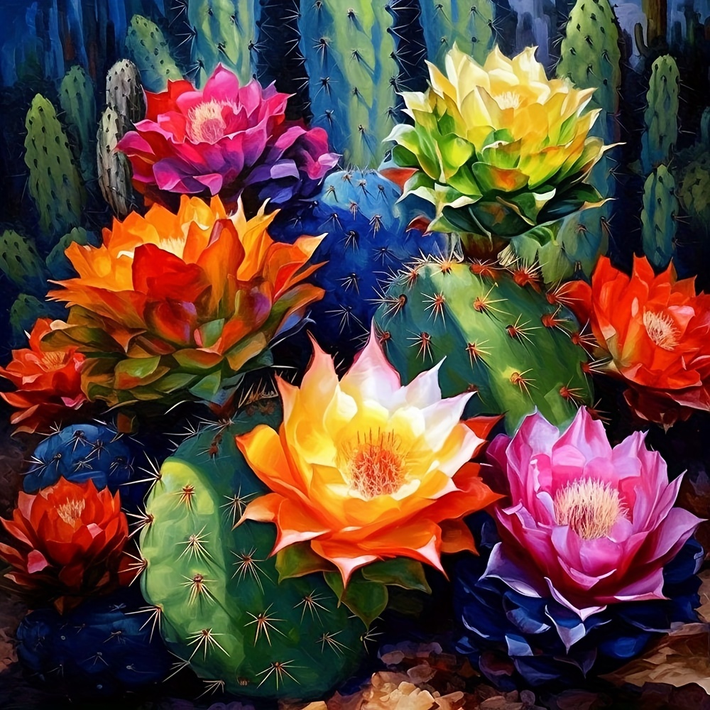 Diy 5d Frameless Diamond Painting Cactus Colorful Flowers - Temu