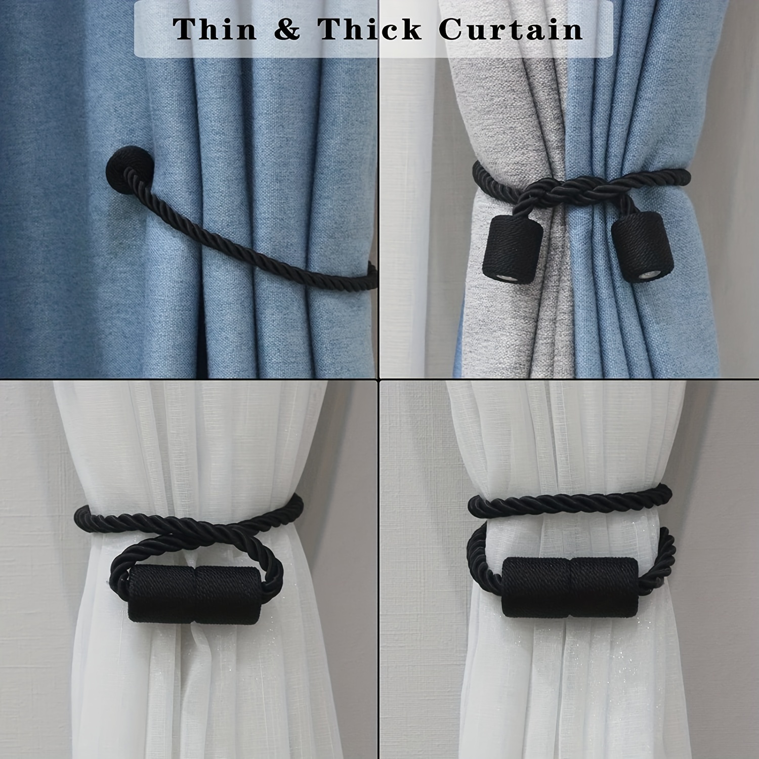 Magnetic Curtain Tiebacks Black Curtain Holder Curtain Clips Rope
