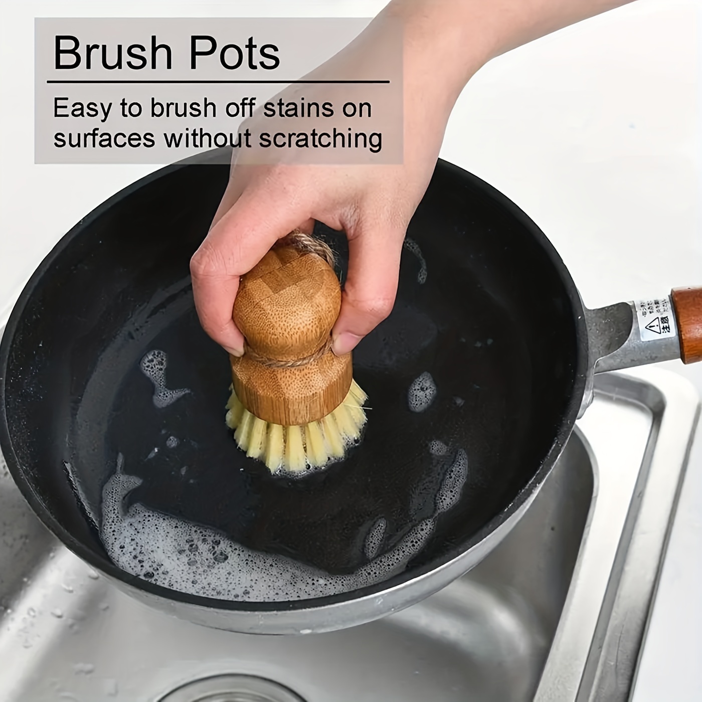 Bamboo Palm Brush, Scrub Brush for Dishes Pots Pans Kitchen Sink