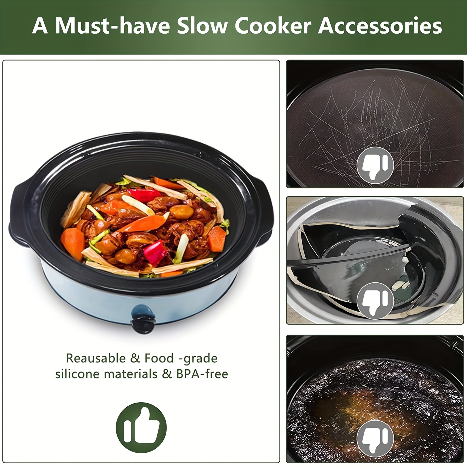 MooManGoo Slow Cooker Liners Fit for Crockpot 7-8 Quart Oval Slow Cooker,Reusable & Leakproof Dishwasher Safe Cooking Liner for Crockpot 7-8qt