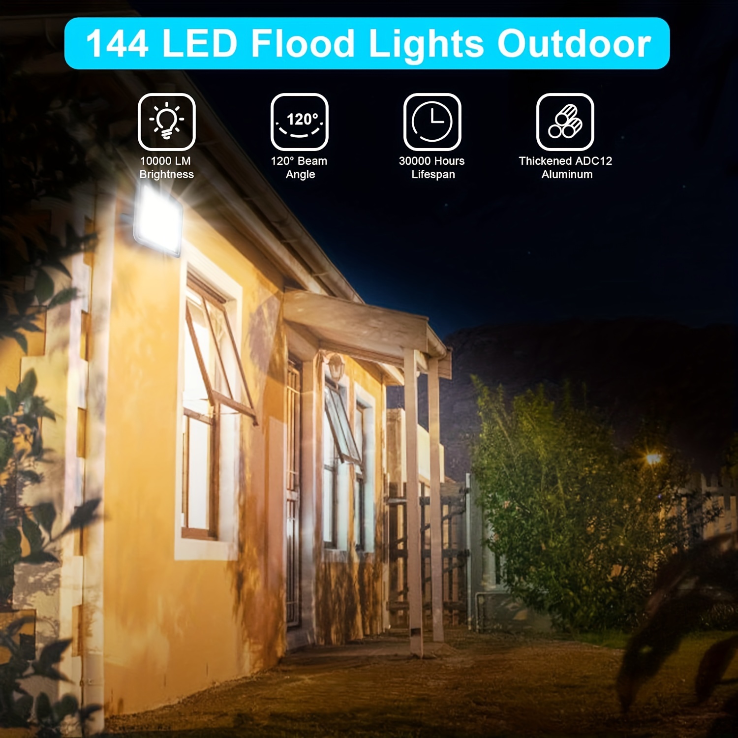 LED Flood Lights Outdoor, 100W 10000LM LED Work Light with 5FT Plug,  3000K-6500K Daylight White LED Flood Light Outdoor, IP65 Waterproof  Security Lights for Yard, Garage, Playground, Garden 