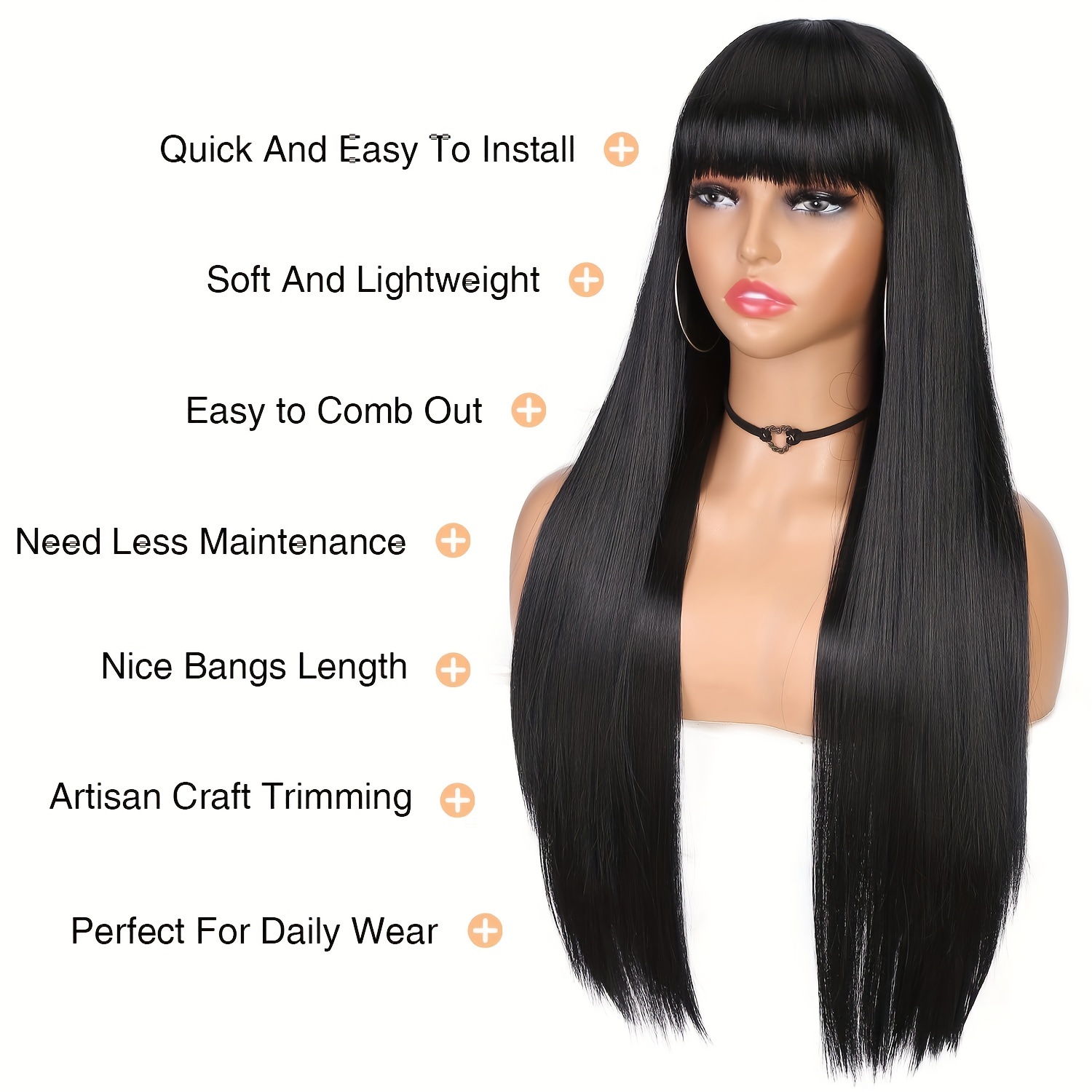 Long Black Wigs Bangs Straight Black Hair Dye Wig Women Temu