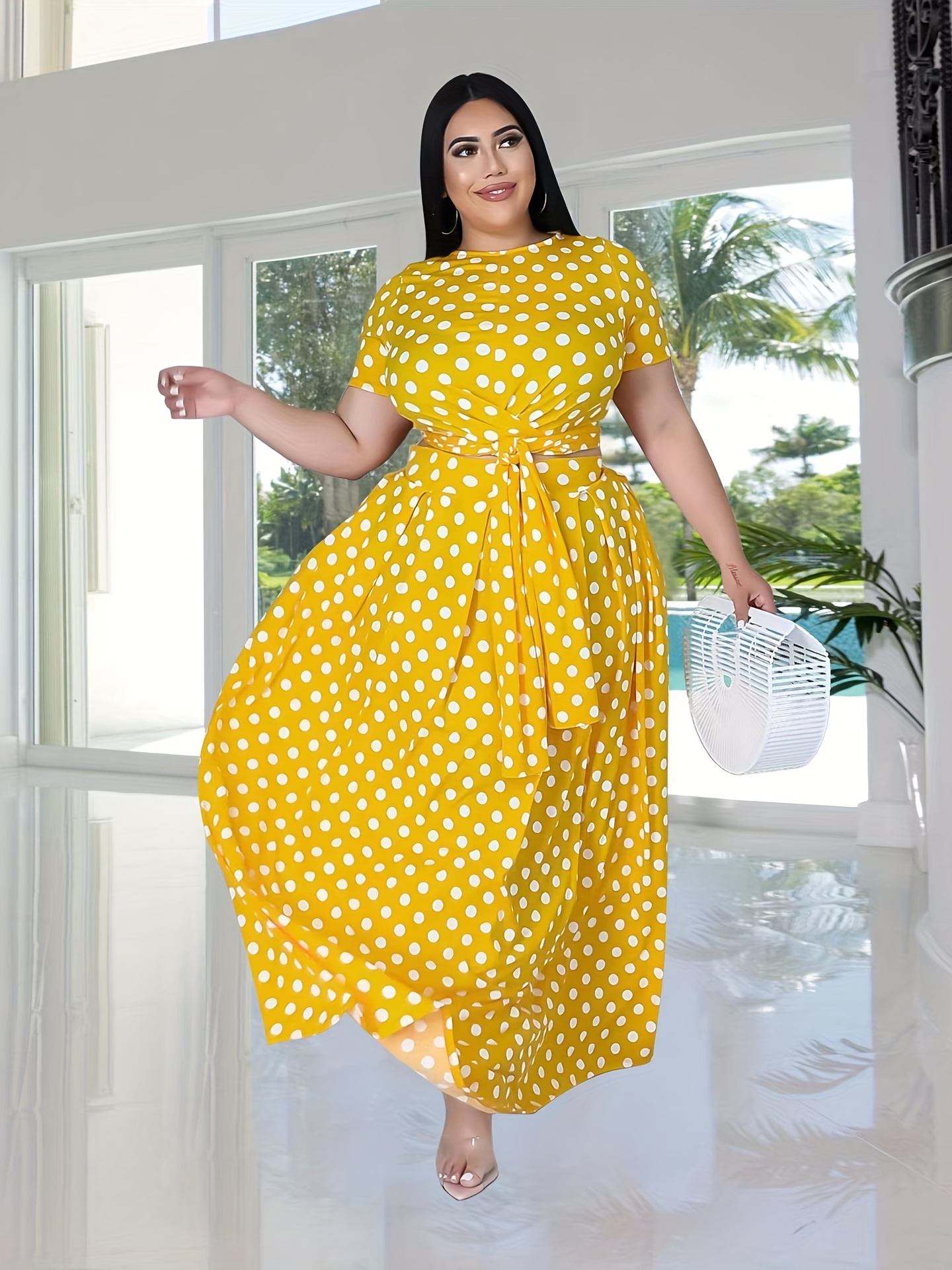 Plus size maxi shop skirt polka dot