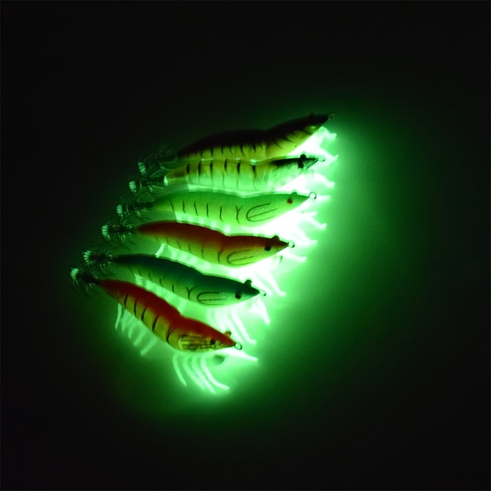 Flexible Fishing Control! 3 5 Luminous Wooden Shrimp Bait 20g Squid Hook
