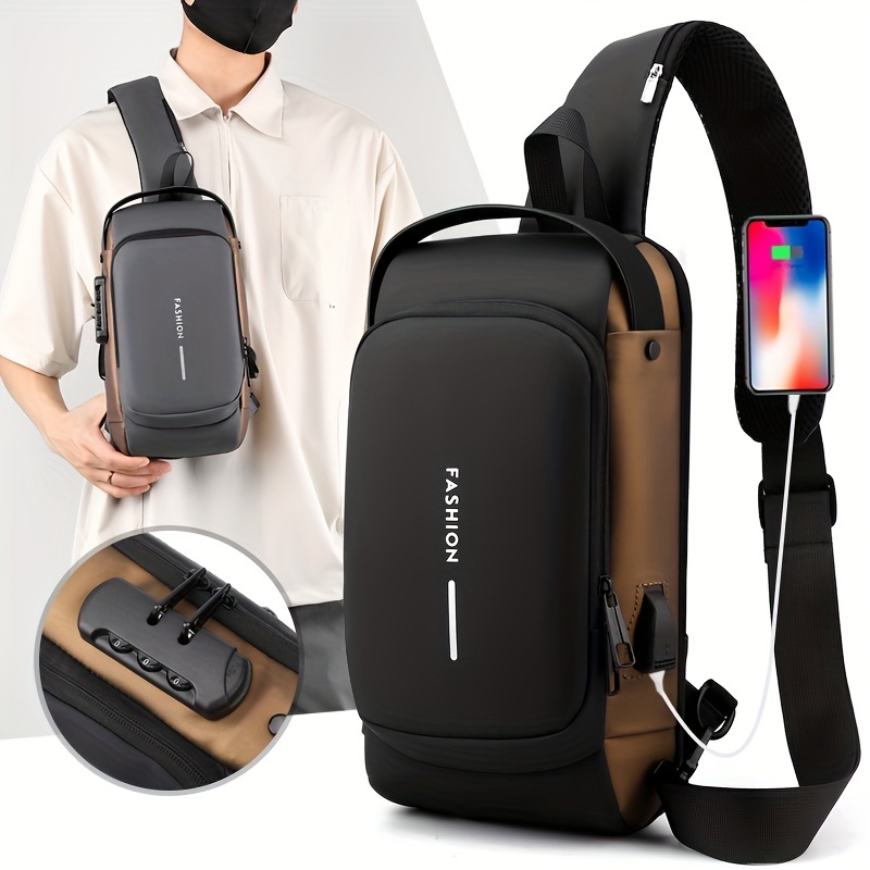 Sling Crossbody Bag TSA Lock Crossbody Men Bags Waterproof USB Charging  Shoulder Pack Short Trip Messenger Bag