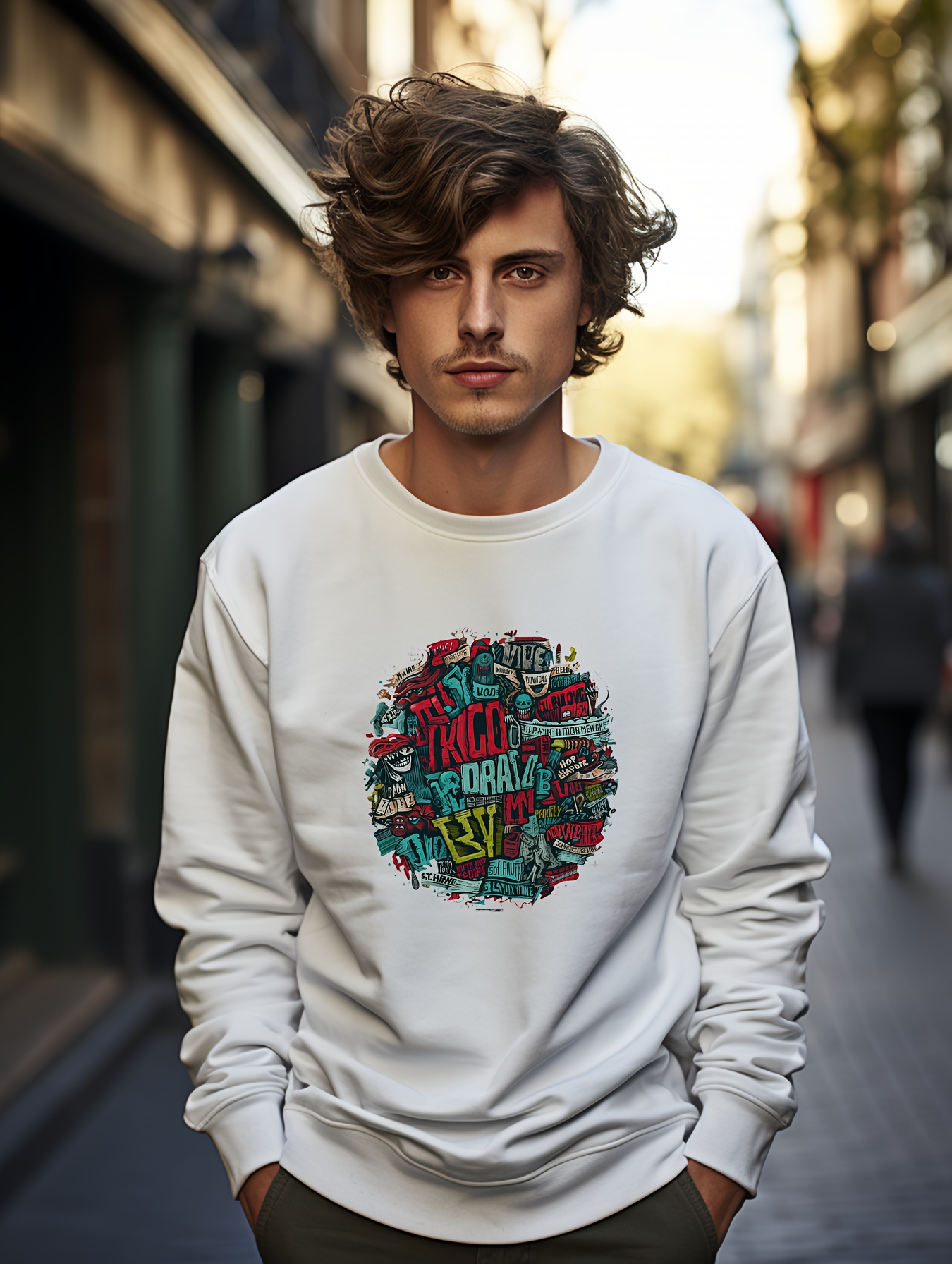 Letter Print Trendy Sweatshirt Men s Casual Graphic Design Temu