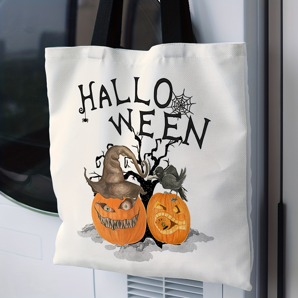 1pc Halloween Pattern Digital Print Canvas Bag, Halloween Trick Or Treat  Bags, Halloween Pumpkin Bag