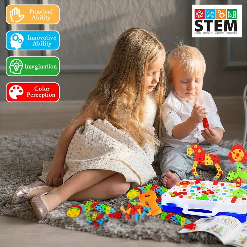 stem toys for kids design and drill toy for kids construction games with toy drill creative engineering building kits kid tool set for toddler preschool educational toys for boys and girls details 1