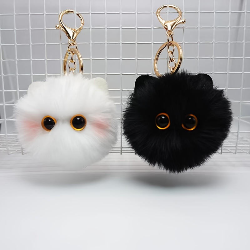 ONNUTO Cute Cat Pompom Key Chain Black