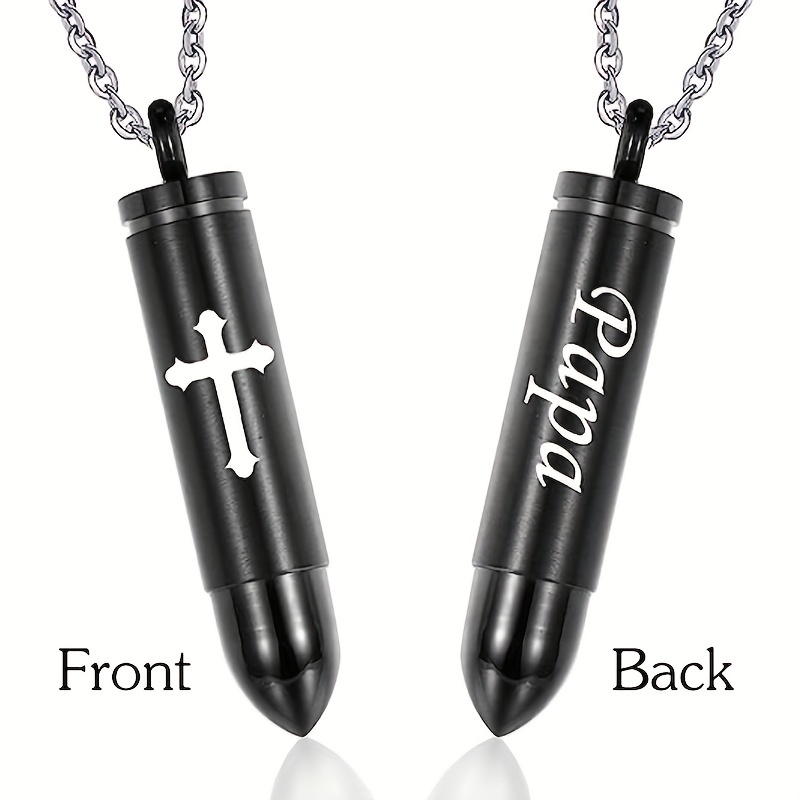 Cross Bullet Pendant Necklace Stainless Steel Ashes Urn Keepsake