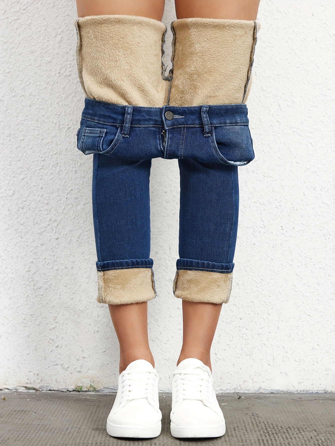 Plain Fleece Liner Skinny Jeans Slim Fit stretch Keep - Temu