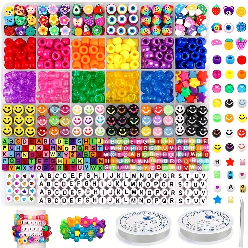  1000PCS Polymer Clay Beads Bracelet Making kit, 24 Style Cute Fun  Beads Flower Animal Rainbow Eye Charms for Jewelry Necklace Earring Making  DIY Accessories for Women Girls