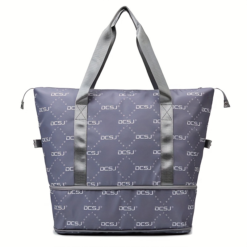 Gray Trendy Letter Print Travel Duffle Handbag, Lightweight Luggage Bag  Portable Sports Fitness Bag