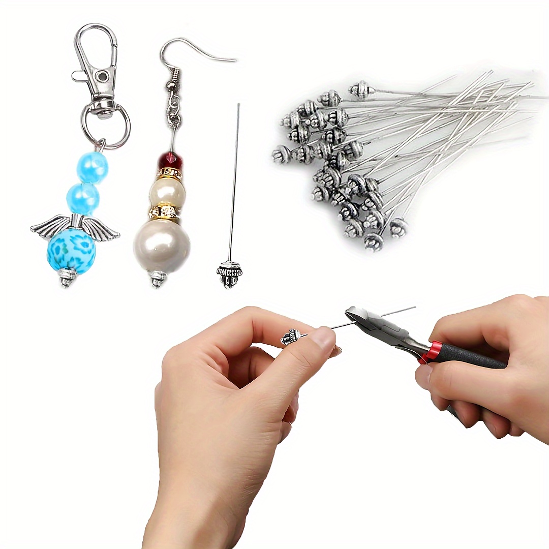 

12pcs Retro Silver 54mm Pin Beaded Pin For Diy Earrings Keychain Making Handicraft Jewelry Accessories