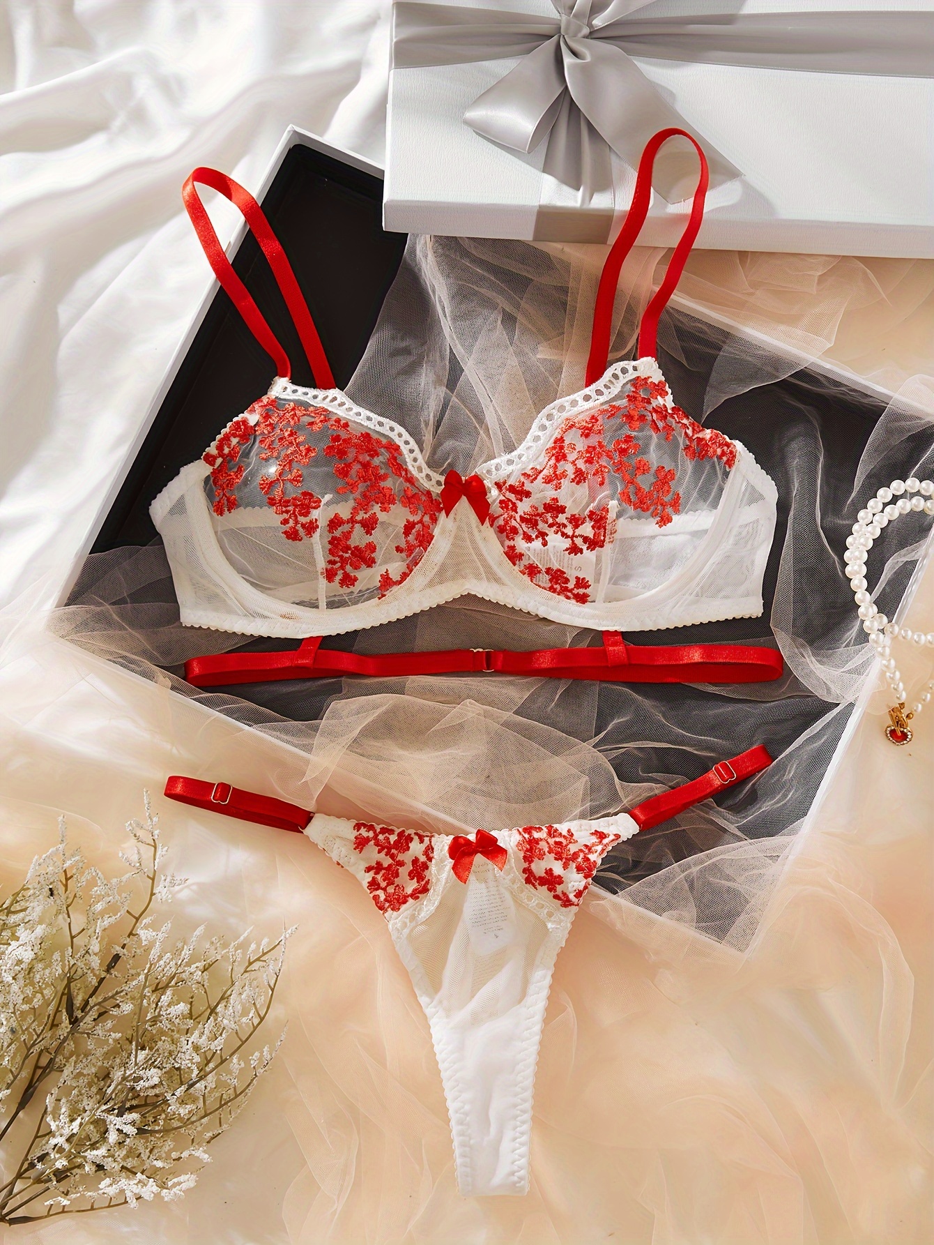 Floral Embroidery Lingerie Set Cut Push Bra Strappy Thong - Temu
