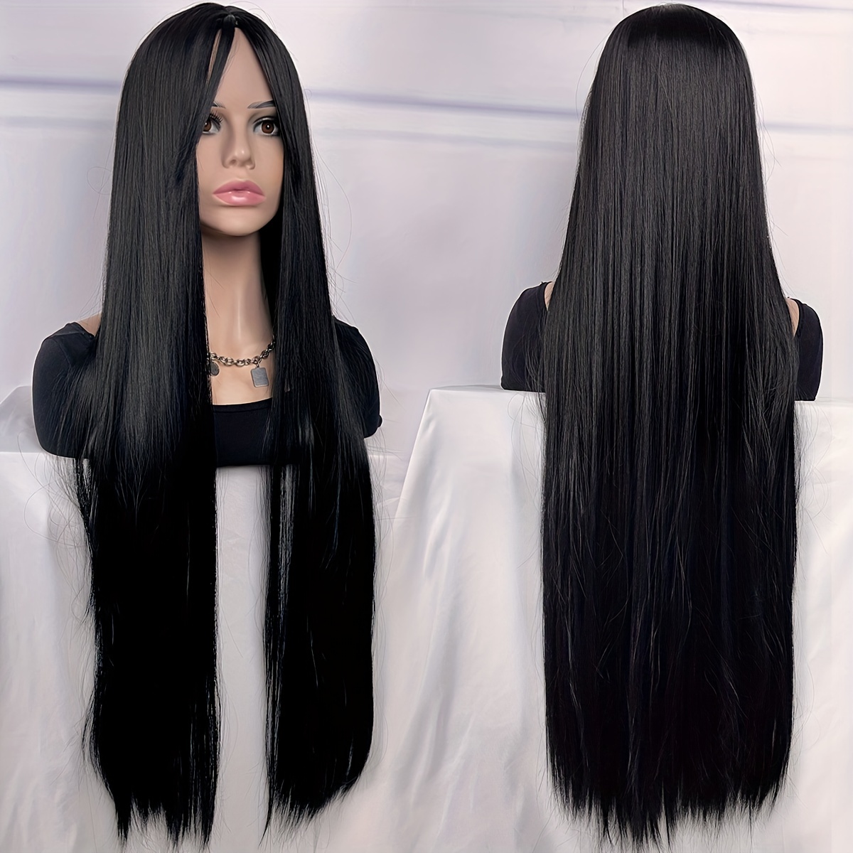 ELEMENT Long Silky Straight Hair Wigs With Bangs For Black Women Daily  Party Wig